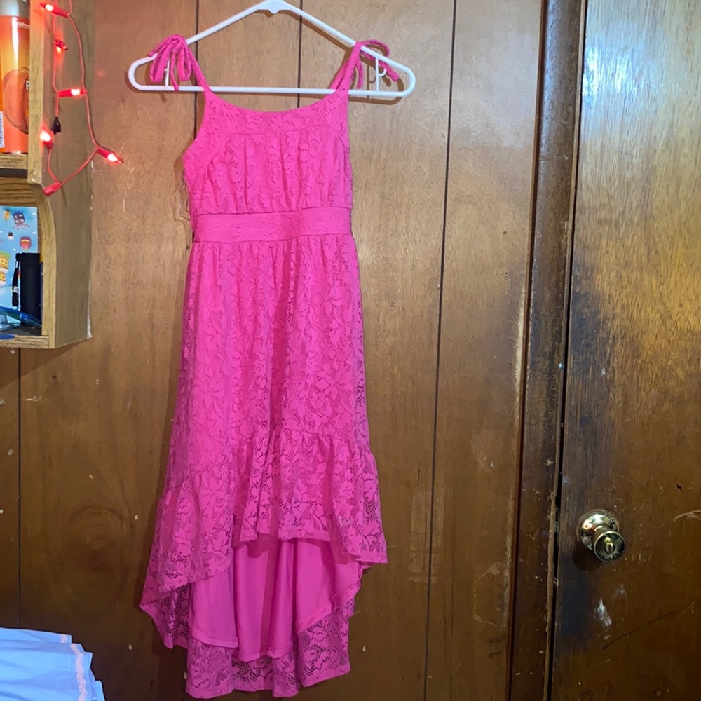 Pink dress little girls size 10/12 long back.
